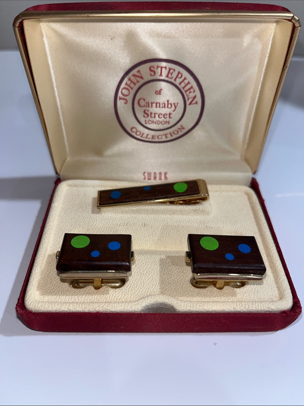 Vintage John Stephen “Swank” Cuff Links & Tie Clip Set – 1960s